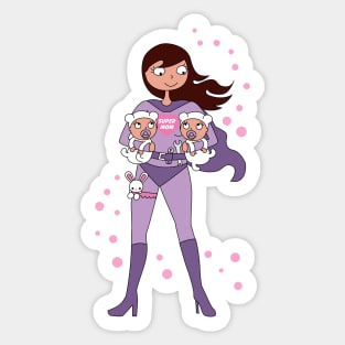 Supermom twins - dark brown hair Sticker